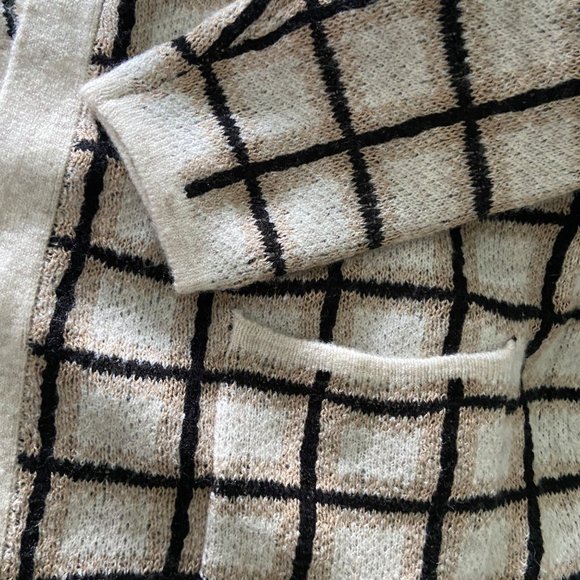 89th and Madison Women's Beige Window Pane Cardigan Sz Large Open Front Sweater - Picture 6 of 9